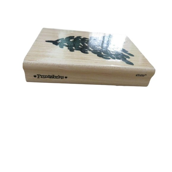 Vintage 1996 Print Works Christmas Pine Tree Mounted Rubber Stamp Wooden Block - Picture 7 of 9